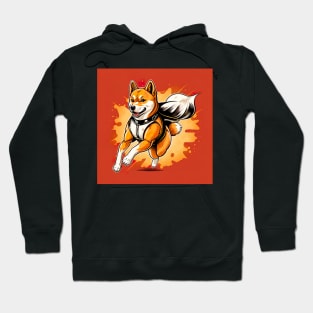 Shiba Inu Super Hero Style Running Drawing Illustration Hoodie